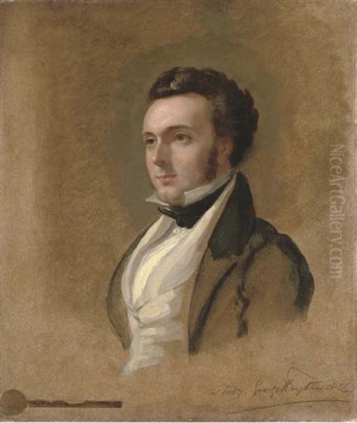 Portrait Study Of Sir Frederick Shaw (1799-1876), 3rd Bt., Small Bust-length, In A Dark Coat And Cream Waistcoat Oil Painting by George Hayter