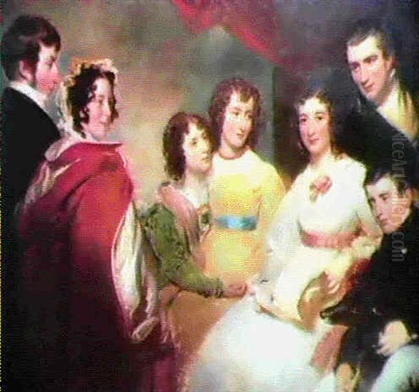 A Family Group Portrait Oil Painting by George Hayter