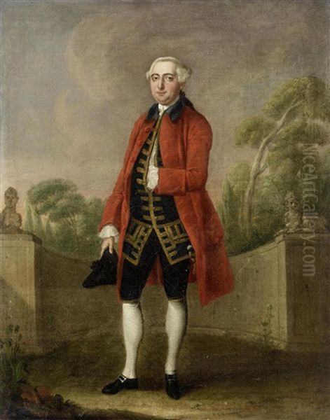 Portrait Of A Gentleman, Full-length, Standing Before A Garden Oil Painting by Edward Haytley