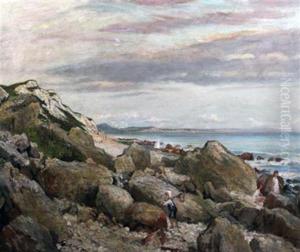 Children Rock Pooling Oil Painting by Alfred Frederick William Hayward