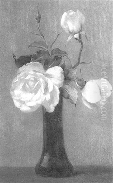 A Still Life Of White Roses In A Vase Oil Painting by Alfred Frederick William Hayward