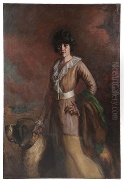 Standing Woman With Saint Bernard Oil Painting by Arthur Merton Hazard