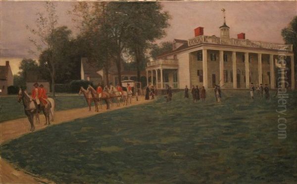 Mount Vernon - General Washington Departs From The East Front, Riverside Oil Painting by Arthur Merton Hazard