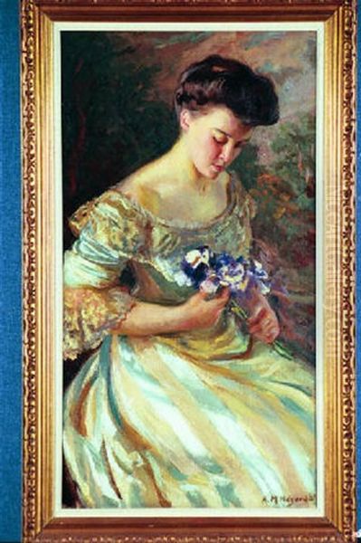 Young Woman With Flowers Oil Painting by Arthur Merton Hazard