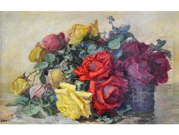 Still Life With Roses Oil Painting by Amy Beatrice Hazell