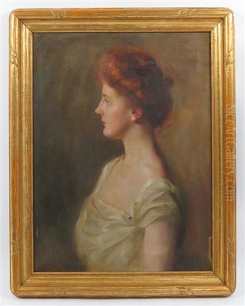 Profile Portrait Of Woman With Auburn Hair Oil Painting by Mary Brewster Hazelton