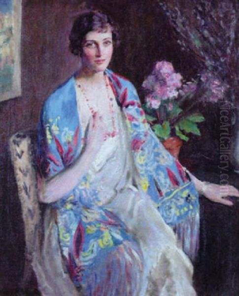 The Blue Shawl Oil Painting by Mary Brewster Hazelton