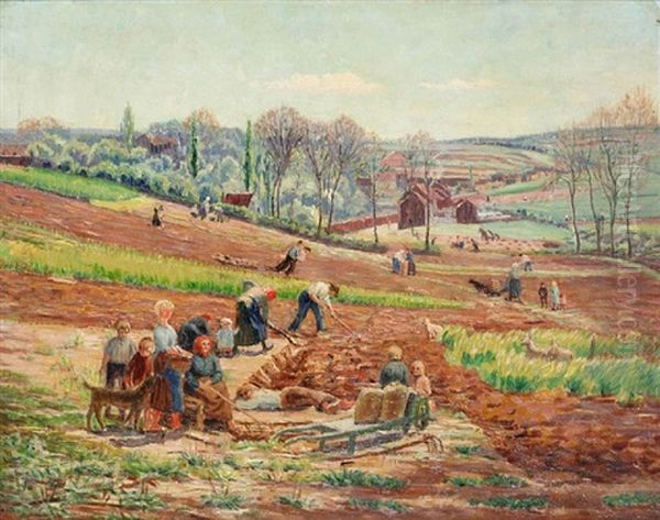 Travail Au Champ Oil Painting by Alfred Hazledine