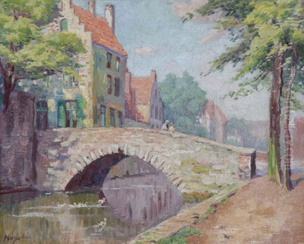 Vue De La Lys A Bruges Oil Painting by Alfred Hazledine