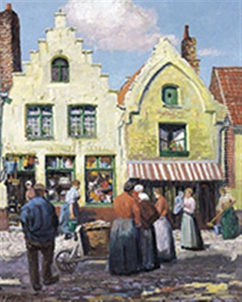 Zonnig Volksstraatje Oil Painting by Alfred Hazledine