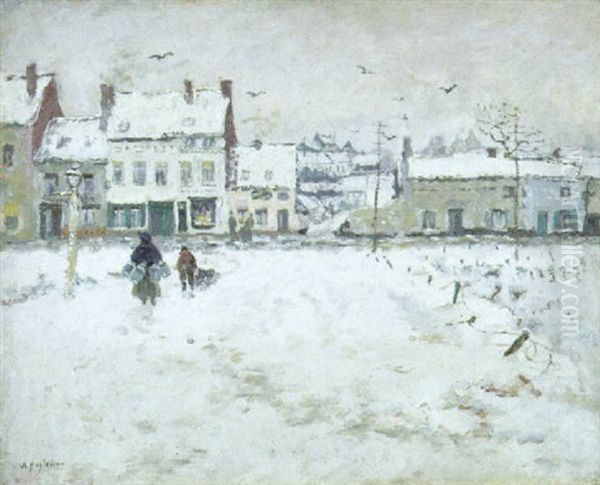 Besneeuwde Straat Oil Painting by Alfred Hazledine