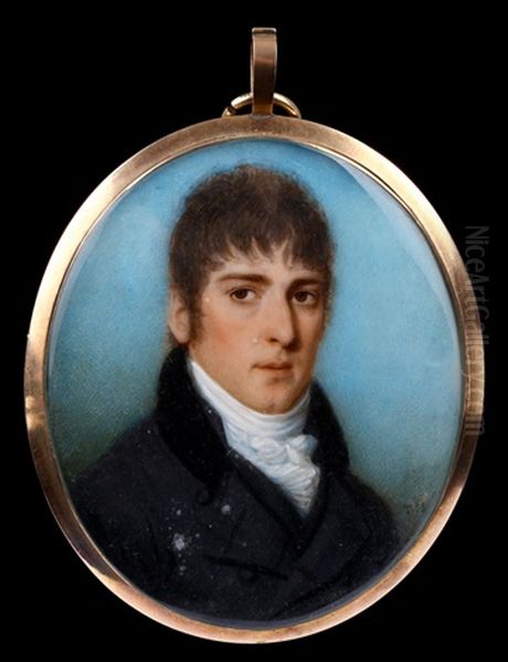 Portrait Of A Gentleman, Wearing Black Coat And Waistcoat With White Cravat Oil Painting by Thomas Hazlehurst