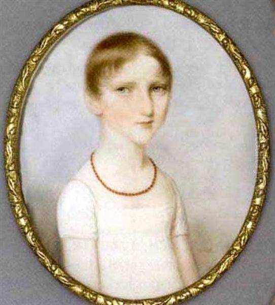 A Girl, In White Dress, Coral Necklace, Short Auburn Hair Oil Painting by Thomas Hazlehurst