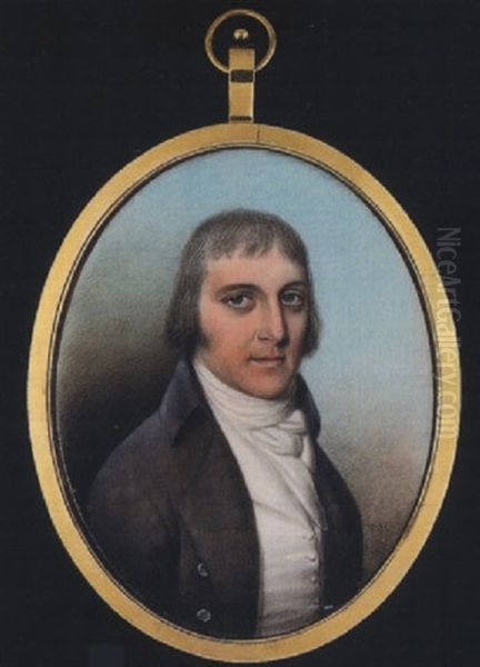 A Gentleman Wearing Slate-grey Coat, White Waistcoat And Cravat, His Hair Powdered Oil Painting by Thomas Hazlehurst