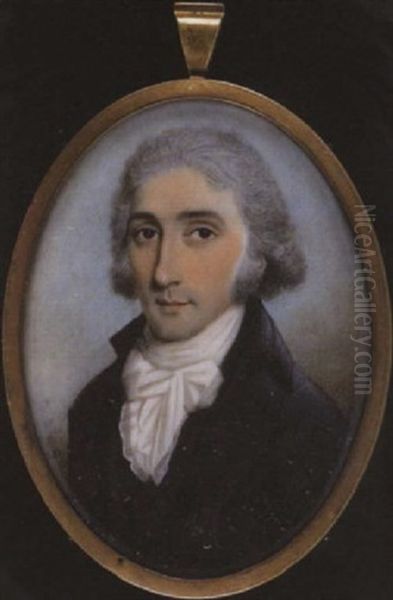 A Gentleman Wearing Grey Coat, Waistcoat, White Shirt And Tied Cravat, His Hair Powdered Oil Painting by Thomas Hazlehurst