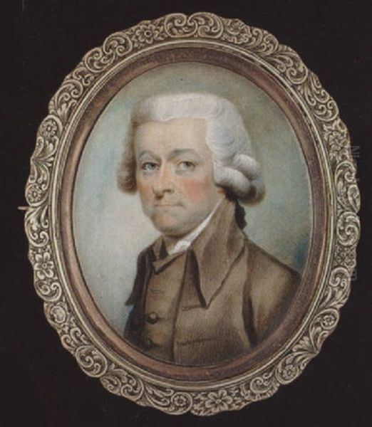 A Gentleman, His Powdered Hair In Buckles And En Queue, Wearing Pale Brown Coat, Matching Waistcoat And White Stock Oil Painting by Thomas Hazlehurst