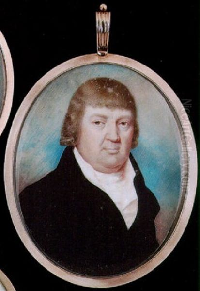 A Gentleman Wearing Short Wig, Dark Blue Coat, White Waistcoat And Tied Stock Oil Painting by Thomas Hazlehurst