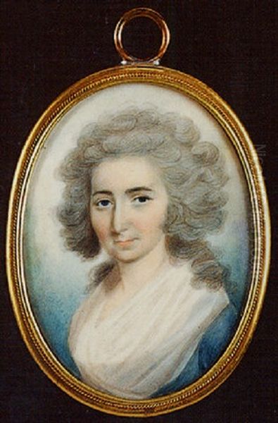 A Lady With Powdered Hair Wearing Blue Dress Oil Painting by Thomas Hazlehurst