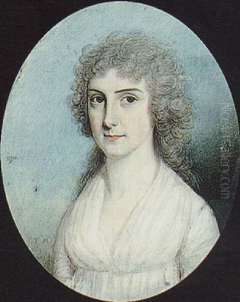 A Lady, With Powdered Hair, Wearing Decollete White Dress Oil Painting by Thomas Hazlehurst