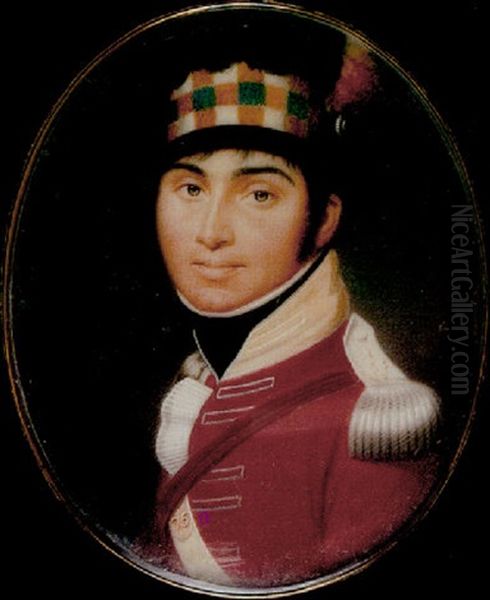 Portrait Of An Officer Of The 75th Foot, With Silver Laced Scarlet Coat, A Thistle Device To His Epaulette Strap by John Hazlitt