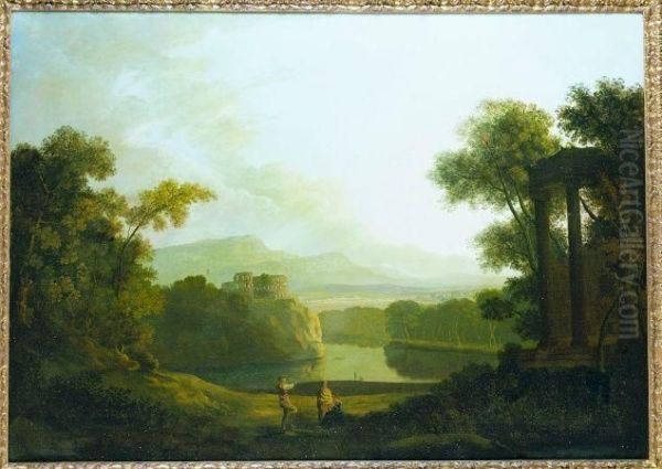 An Extensive Italianate River Landscape Oil Painting by Copleston Warre Bampfylde