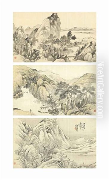 Landscapes After Yuan And Ming Masters Oil Painting by  He Weipu