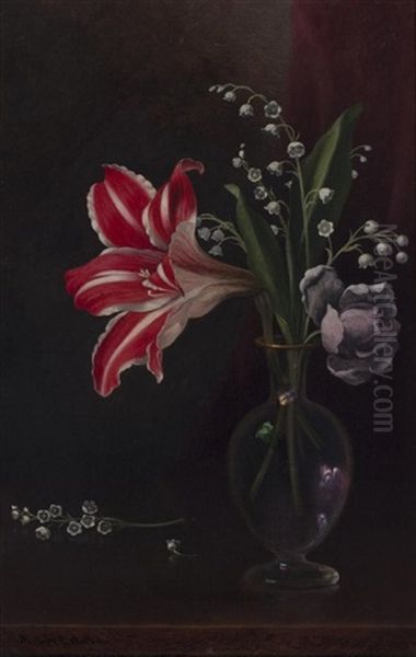 Headestill Life With A Lily And A Rose Oil Painting by Martin Johnson Heade