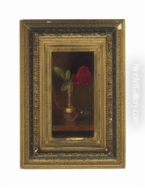 Red Rose In A Standing Vase Oil Painting by Martin Johnson Heade