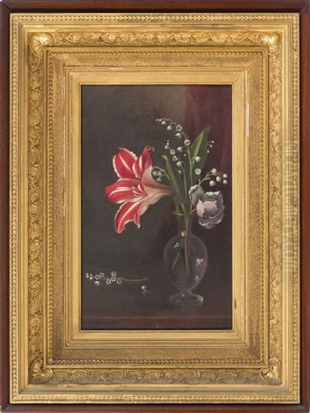 Still Life Of An Ochird And A Rose Oil Painting by Martin Johnson Heade