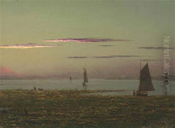 Sailboats Off The Connecticut Shore Oil Painting by Martin Johnson Heade