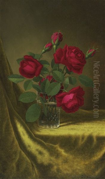 Still Life With Flowers: Red Roses Oil Painting by Martin Johnson Heade