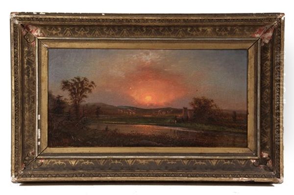 Sunset Over Riverside Mansion Oil Painting by Martin Johnson Heade