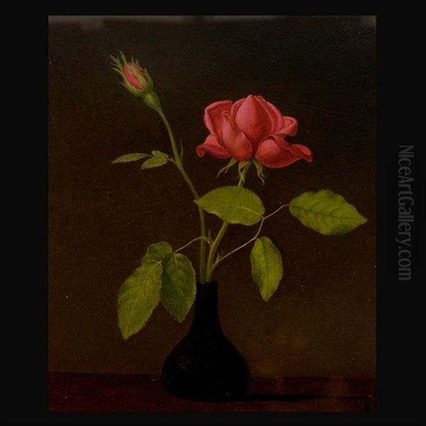 Red Rose In A Vase Oil Painting by Martin Johnson Heade