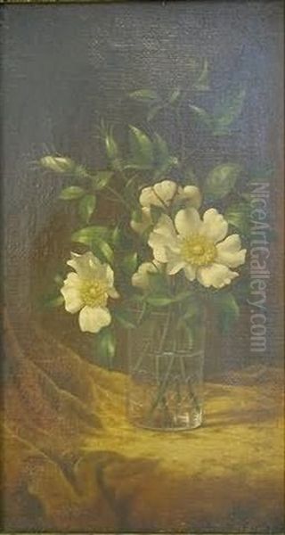 Cherokee Roses In A Tumbler Oil Painting by Martin Johnson Heade