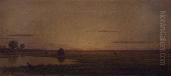 Landscape Of Sunset On The Marshes Oil Painting by Martin Johnson Heade