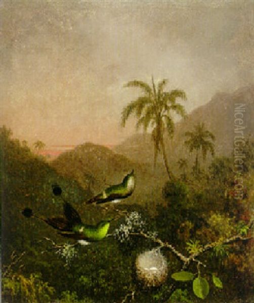 Two Green-breasted Hummingbirds by Martin Johnson Heade