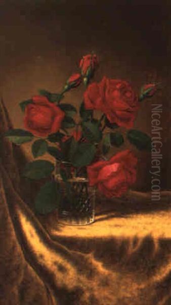 Still Life With Red Roses Oil Painting by Martin Johnson Heade