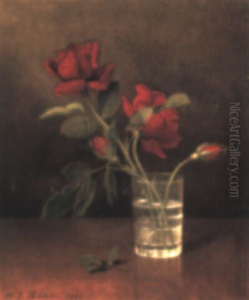 Still Life With Glass Of Roses Oil Painting by Martin Johnson Heade