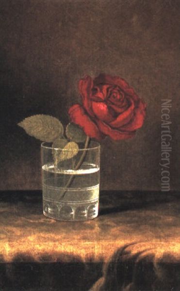 A Red Rose Oil Painting by Martin Johnson Heade