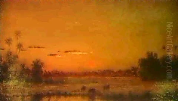 Sunset Oil Painting by Martin Johnson Heade