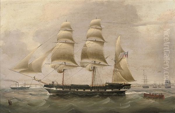 A Three-masted Barque In The Downs, With Walmer Castle And The Town Of Deal Off Her Stern Oil Painting by Isaac Heard