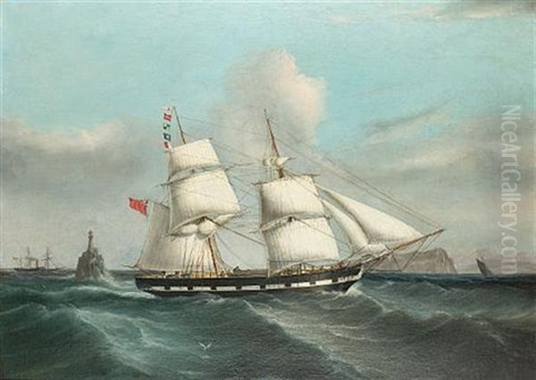 The Brig "martha" Passing The Fastnet Rock, Homeward Bound For Liverpool Oil Painting by Joseph Heard