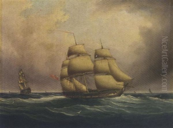 An Armed Merchantman And Royal Naval Two-decker by Joseph Heard