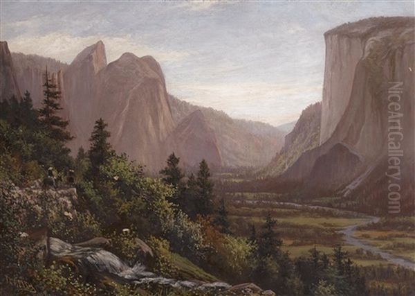 Looking Out The Yosemite Valley From Glacier Point Trail Oil Painting by Frank Lucien Heath