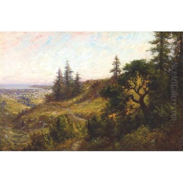 A View Of Downtown Santa Cruz From Beacon Hill Oil Painting by Frank Lucien Heath