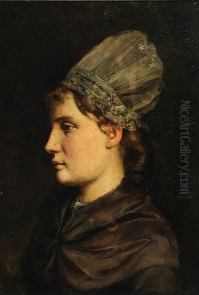 Portrait Of A Lady Wearing A Bonnet Oil Painting by Augustus Goodyear Heaton