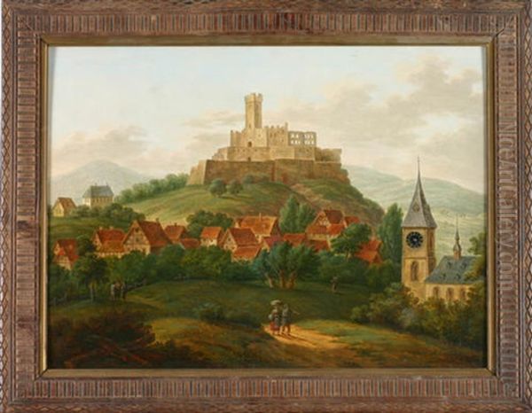 Blick Auf Stadt Und Burgruine Konigstein Im Taunus Oil Painting by Ferdinand Andreas Hebenstreit