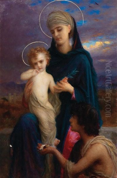 Madonna With Christ Child And A Boy Oil Painting by Antoine Auguste Ernest Hebert