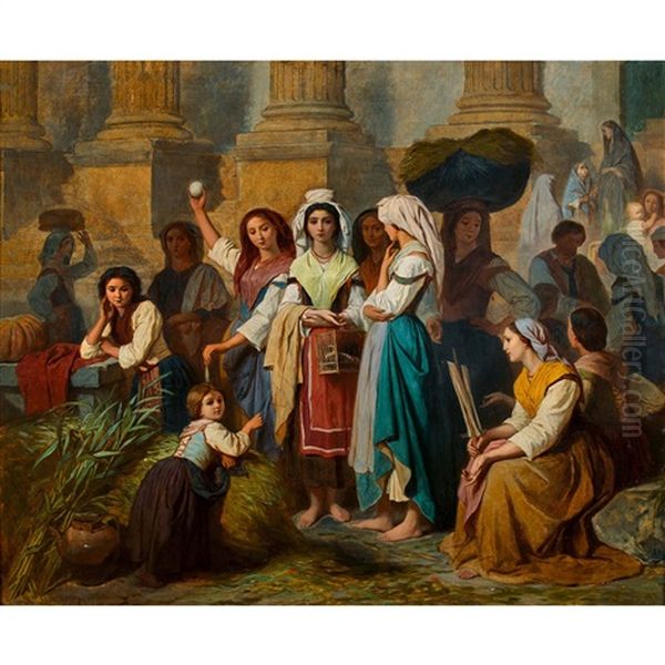 Italienische Marktszene Oil Painting by Antoine Auguste Ernest Hebert