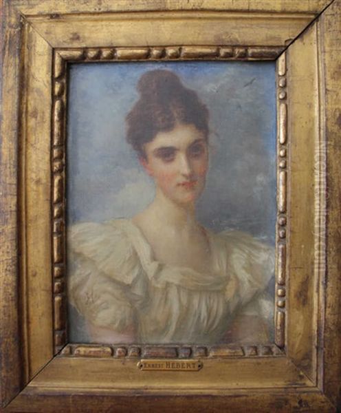 Portrait De Jeune Femme En Buste Oil Painting by Antoine Auguste Ernest Hebert